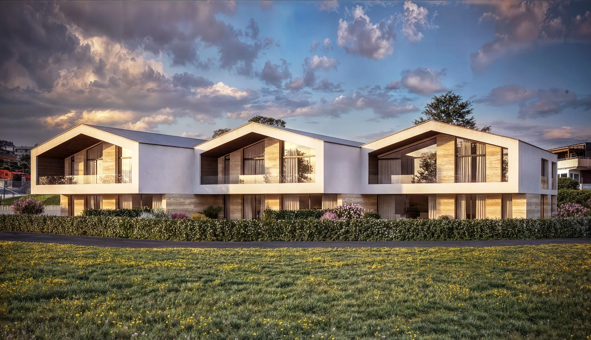 Rendering di progetto della facciata sud di Sorengo Heights